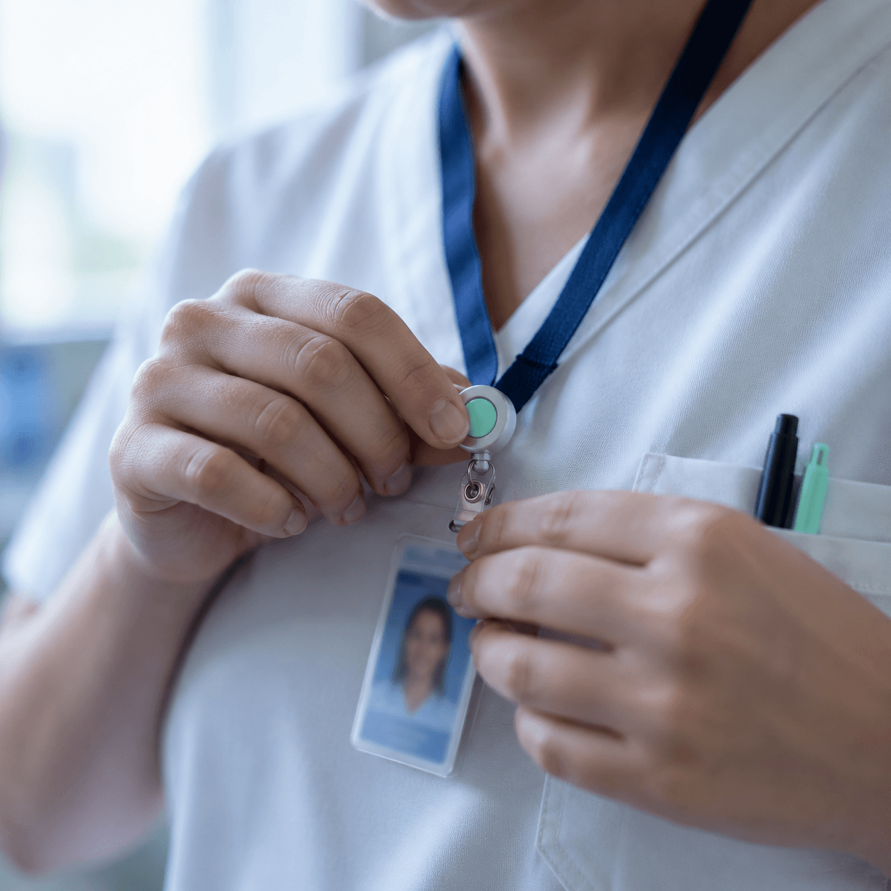 Infirmière diplômée d'État portant son badge d'identification